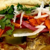 Banh Mi By Your Name · Sliced chicken breast marinated in sesame, soy sauce, sriracha, peppercorn, garlic, hoisin, ...