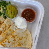 Chicken Quesadilla · Choose from half or full size. With melted cheddar cheese, all white meat chicken, lettuce, ...