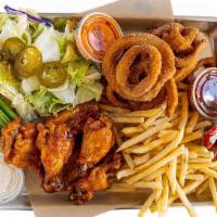 Buffalo Wings Platter · Hot wings, fries, salads