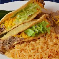 Two Beef Tacos Combination · 2 Beef Tacos ( Crispy Tacos  filled with Shredded Beef,  Lettuce and Cheese)  Served with a ...