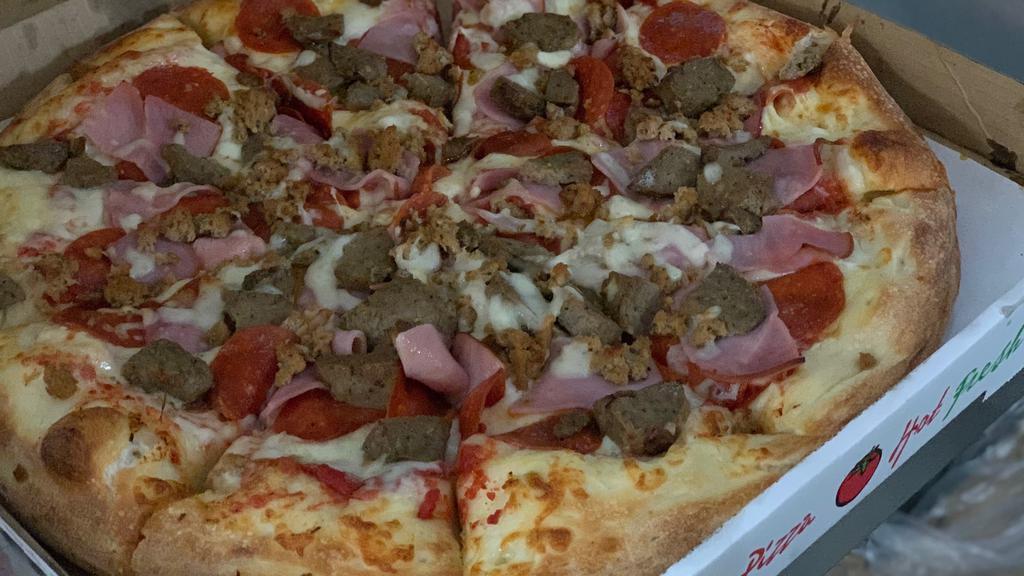 Meat Lovers Pizza · Pepperoni, sausage, meatballs and ham.