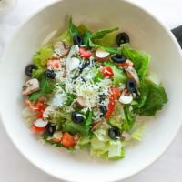 House Salad · Lettuce, tomatoes, mushrooms, olives and mozzarella cheese.