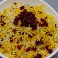 Zereshk Polo - Barberry Rice · Our traditional basmati rice cooked with barberries. This rice goes great with our saffron c...