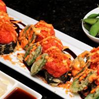 Fire Tempura Roll(9Pc) · Spicy. Crab meat, salmon, cream cheese, jalapeno, spicy tuna, spicy crumb, spicy mayo and ee...