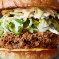 Fried Chicken Sandwich · Spicy b&b pickle slaw, rooster aioli