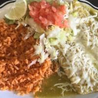 2 Chicken Or Cheese  Enchiladas · Served with rice, beans, and small drink.