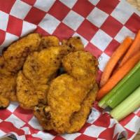 Chicken Tenders · Chicken breast tenderloin baked and served with your choice of sauce: barbecue, hot & sweet ...
