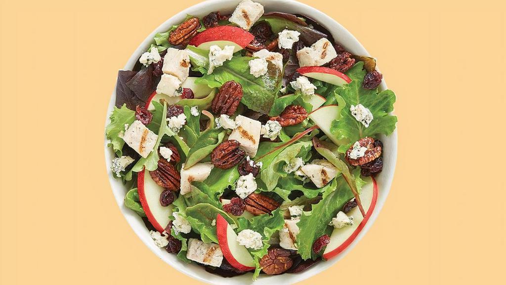 Sophie'S Salad · This Napa-inspired Signature starts with a recommended base of our Spring Mix. It is served with Grilled Chicken, Bleu Cheese, Dried Cranberries, Honey Roasted Pecans and Diced Apples. We recommend our Lite Raspberry Vinaigrette dressing.