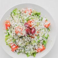 Mediterranean Salad. · Field greens, feta, kalamata olive, marinated tomato, cucumber, red onion & balsamic vinaigr...