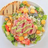 Nicoise Salad. · Field greens, roasted pepper, artichoke, green bean, egg, olive, marinated tomato, potato & ...