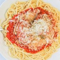 Spaghetti. · Homemade turkey meatballs, tomato sauce & parmesan