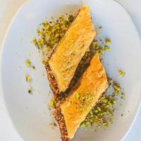 Baklava. · Phyllo dough layered with almond, walnut, pistachio, cinnamon & drizzled with a honey citrus...