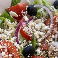Greek Salad · Fresh romaine lettuce with tomato, cucumber and feta cheese