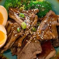 Beef Short Rib Don · Grilled Short Rib, Broccoli, 2 gyoza and Rice 
Served with Teriyaki Sauce, Sesame Seed, Onio...