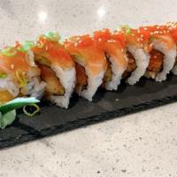 Pink Dragon * · (Spicy Tuna, D.F. Shrimp) Avocado, Salmon, Tobiko, Sesame Seed, Onion with Spicy Mayo and Te...