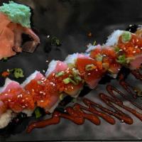 Red Dragon * · (Spicy Tuna, D.F. Shrimp) Avocado, Tuna, Tobiko, Sesame Seed, Onion with Teriyaki and Spicy ...