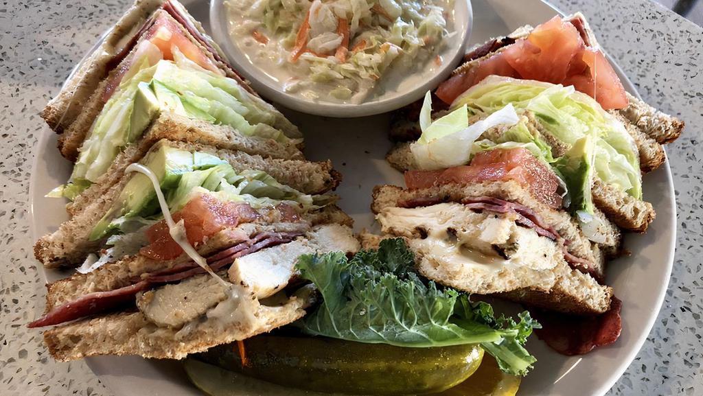 California Grilled Chicken Club · Grilled chicken breast with jack cheese, turkey bacon, avocado, lettuce and tomato on your choice of bread.