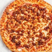 Mighty Meaty · Pepperoni, Canadian Bacon, Sausage, American Bacon and extra cheese. Your choice of Marinara...