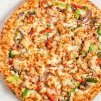Chicken Supreme · Chicken breast, mushrooms, tomato, bell peppers, onions, garlic and white sauce.