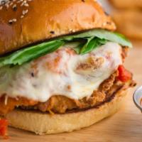 Fried Chicken & Bacon Sandwich · Chicharron crusted, delicious fried chicken and crispy bacon on a sandwich with spicy aioli ...