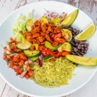 Burrito Bowl · Gluten-Free. Your choice of meat, beans, and rice. Served with lettuce, radish, avocado, Jac...