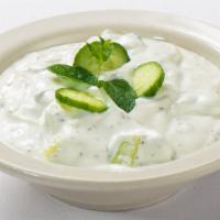 Must O' Kheyar · Homemade yogurt mixed with chopped cucumbers and mint.