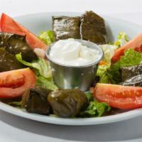Dolmeh (Vegetarian) · Grape leaves stuffed with rice and herbs.
4 Pieces