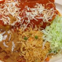 Wet Burrito Super · Guacamole, sour cream, pico de gallo, & meat inside. Outside: Red sauce, refried beans, rice...