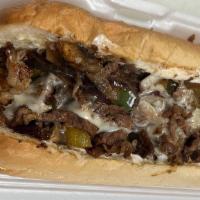 Philly Cheese Steak Sandwich  · Hot Philly cheese steak(swiss) sandwich on toasted hoagie and mayonnaise