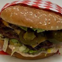 Jalapeño · Single patty burger with Jalapeño slices, lettuce, tomato, onion, pickle, and house sauce