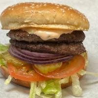 Double Super 1/4 Burger Combo  · Double 1/4 -pound burger with lettuce, tomato, onion, pickle, and house sauce 
Med Fries and...