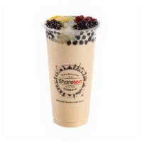 Qq Happy Family Milk Tea · Includes Big pearl, mini pearl, Pudding, Herbjelly, Lychee Jelly and Red Bean