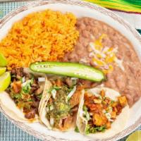 Three Taco Combo · 3 street tacos ,choose from chicken, carne asada, carnitas, or al pastor, served with rice a...