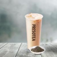 Roasted Oolong Milk Tea · Dark roasted Oolong tea with creamer.