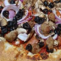 Godfather Pizza · Our homemade sauce and mozzarella cheese and topped with sundried tomatoes, mushrooms, tasty...
