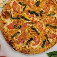 Margherita Pizza · Olive oil, fresh garlic, sliced tomatoes, sprinkled with Italian spices and aged asiago chee...