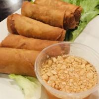 Egg Rolls (5) · Crispy egg rolls wrapped in wheat paper prepared with ground pork, carrots, bean thread, oni...