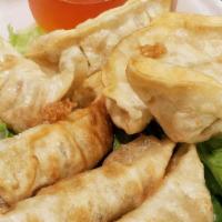 Gyoza Dumpling (8) · Contains sesame oil. Deep-fried gyoza dumplings served with house sauce.