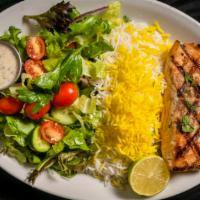 Salmon Kabob Plate · Marinated fresh salmon fillet grilled to perfection.