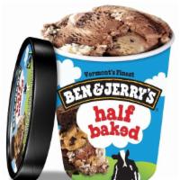 Ben & Jerry'S Half Baked · A delectable dance of Chocolate Chip Cookie Dough and Chocolate Fudge Brownie. Vanilla ice c...