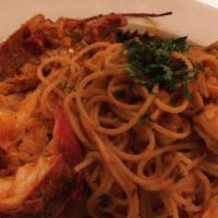 Spaghetti With Lobster & Shrimp Special · Half of a 1.5 lb. Maine lobster and jumbo shrimp tossed in a light spicy tomato sauce.