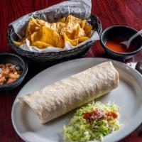 524 Super Burrito · Choice of meat, rice, beans, sour cream, guacamole, cheese and lettuce.