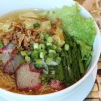 Mi Hoanh Thanh Xa Xiu · Bbo pork and pork wonton egg noodle soup. Selection of our popular noodle soup.