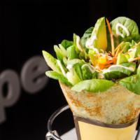 Vegetarian Lover Crepe · Vegetarian. Baby spinach, julienned carrots, shelled edamame (soybeans), tofu rectangles, cu...