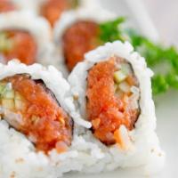 Spicy Tuna Roll · spicy tuna & cucumber roll topped with sesame seeds