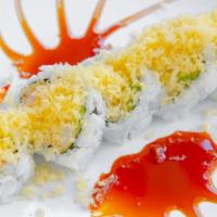 Shrimp Tempura Crunch Roll (5 Larger Pieces) · shrimp tempura, imitation crab, avocado & cucumber roll topped with tempura flakes, eel sauc...