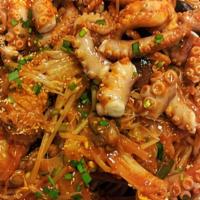 Spicy Seafood (Haemul Jjim) · Mussel octopus, squid, shrimp, crab and bean sprout with spicy sauce. Kimchi fried rice incl...