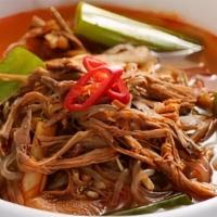 Spicy Beef Soup (Yukgaejang) · Spicy beef soup with mixed vegetables and glass noodle