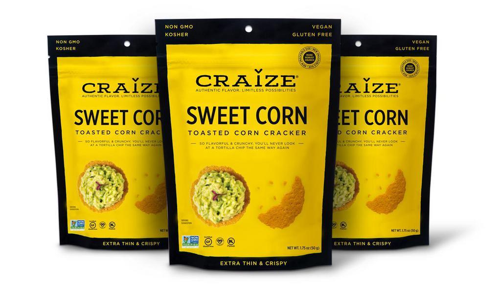 Sweet Corn Toasted Corn Crackers · One of our best sellers! The sweet corn cracker is a must-have for any Craize lover. The corn’s sweetness pairs extremely well with all spicy toppings. From your favorite hot sauce to a tangy dip. Pro tip: Enjoy it with guacamole, which is our ultimate topping winner. Craize’s sweet corn cracker is best served with cheese, or as dessert in yogurts and mixed with blueberries. But….we love it by itself too!