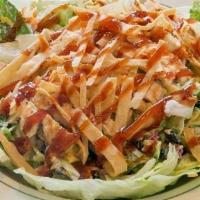 Bbq Chicken Salad · Fresh iceberg lettuce, corn, black beans, tomatoes, cheddar cheese tossed in Ranch dressing....